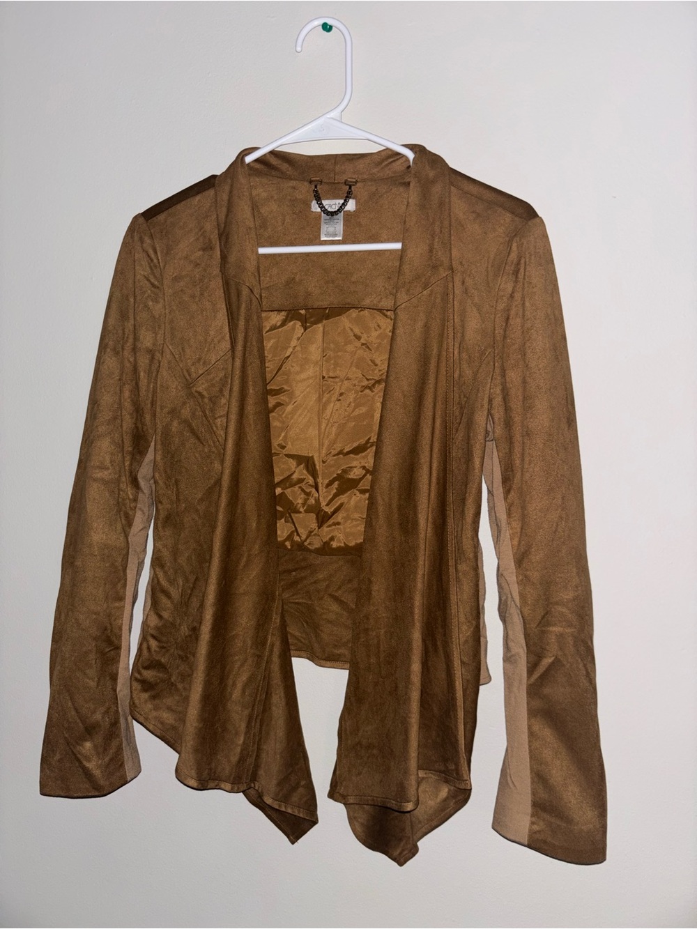 Brown Faux Suede Open Front Jacket